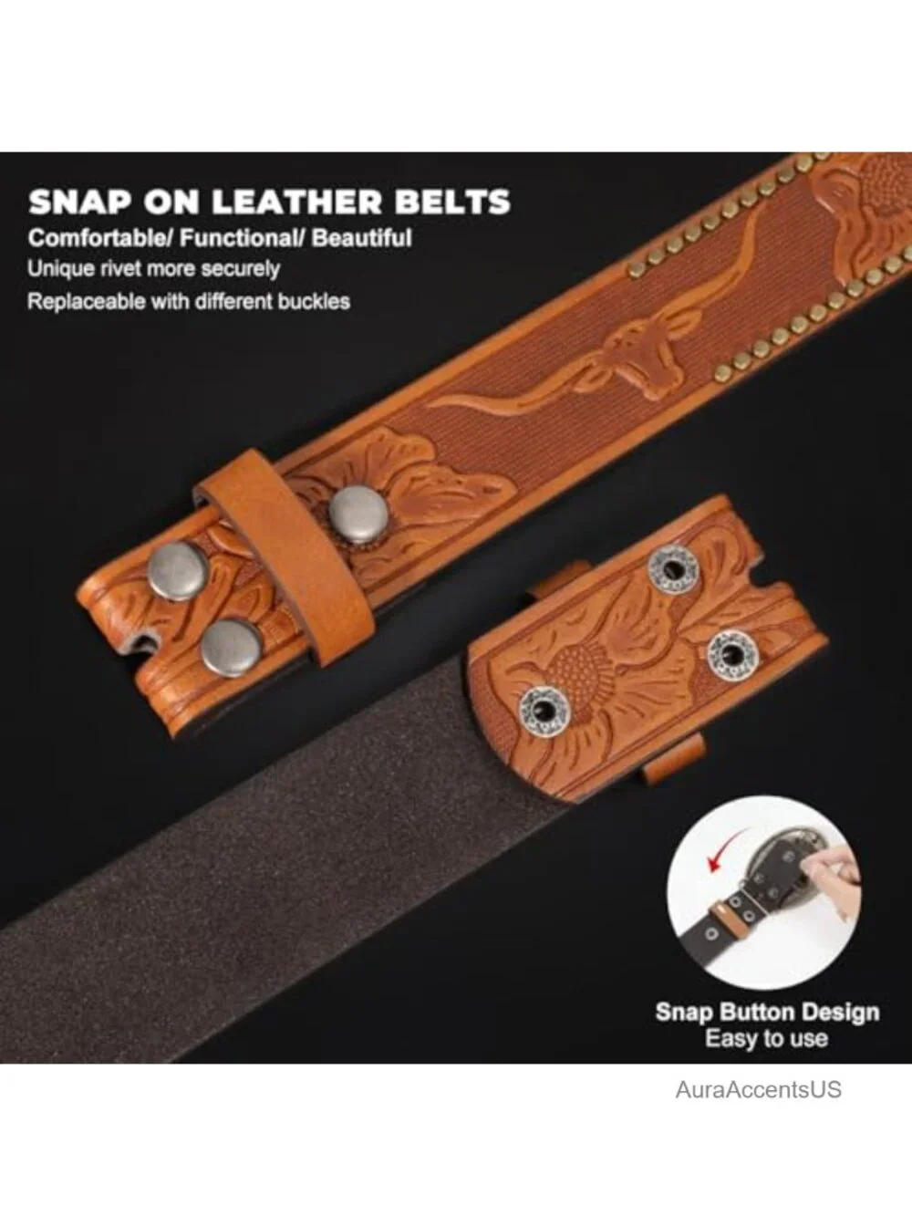 Western PU Leather Belt Strap Without Buckle for Men Women Cowboy Cowgirl